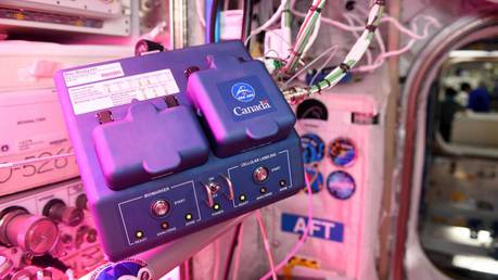 Dr. Fine’s blood testing device, with the “Canada CSA/ASC” label, incorporated in the Bio-Analyzer on the International Space Station. - CSA/NASA